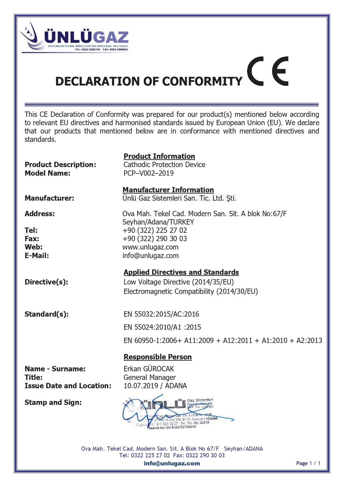 PCPtech CE Declaration of Conformity (Eng)